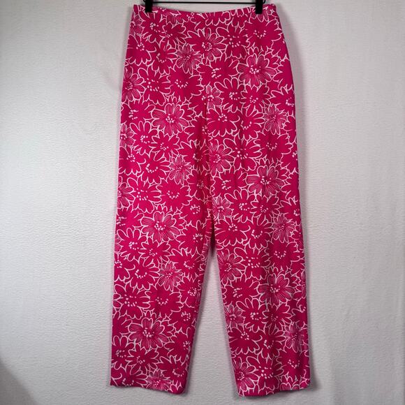 Talbots Women’s Pink Floral Print Magenta Ankle Pants Cotton Barbie Y2K sz 10 - Picture 1 of 8